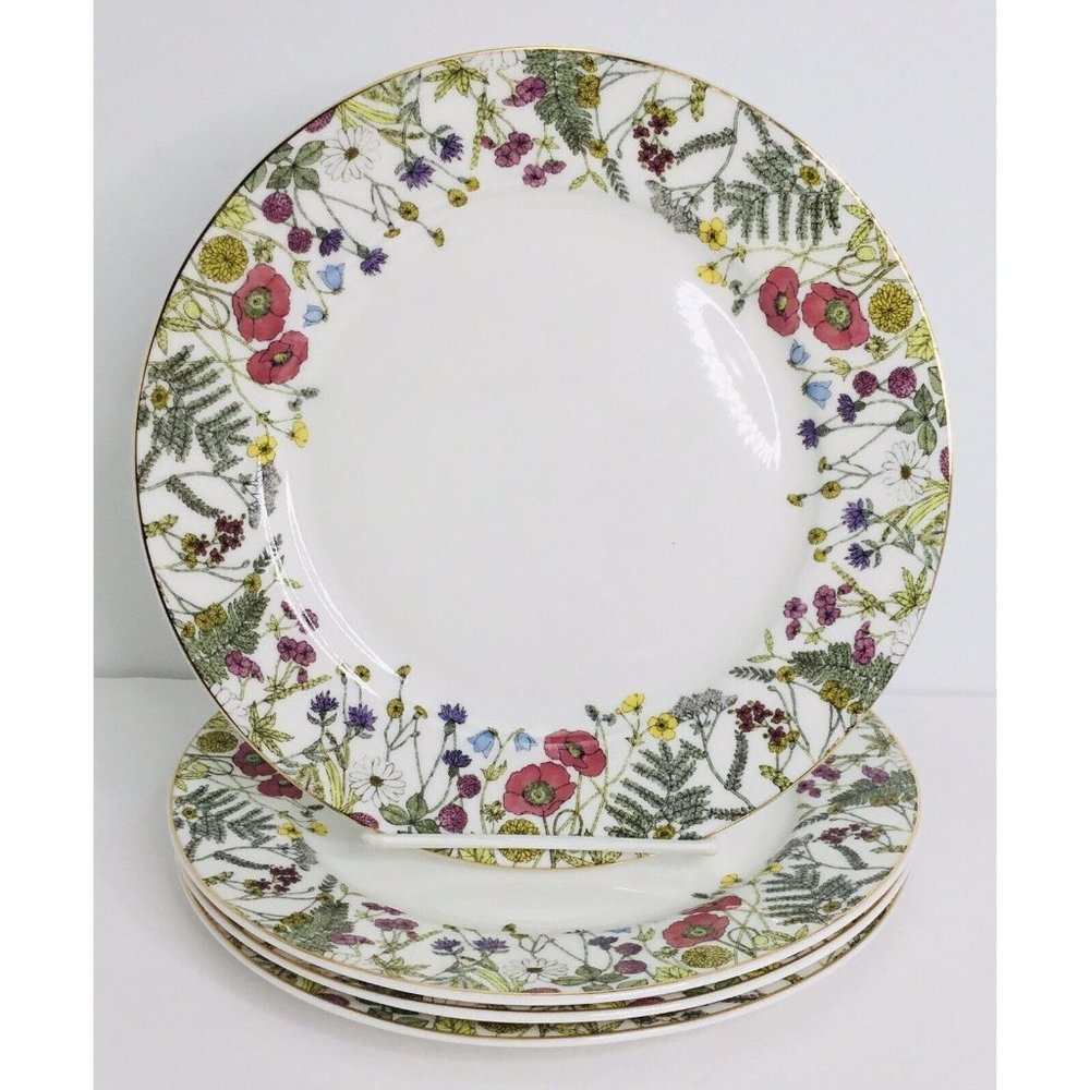 4 Salad Plates Set Bunny Spring Easter Floral Daisy Red Poppy Grace Teaware